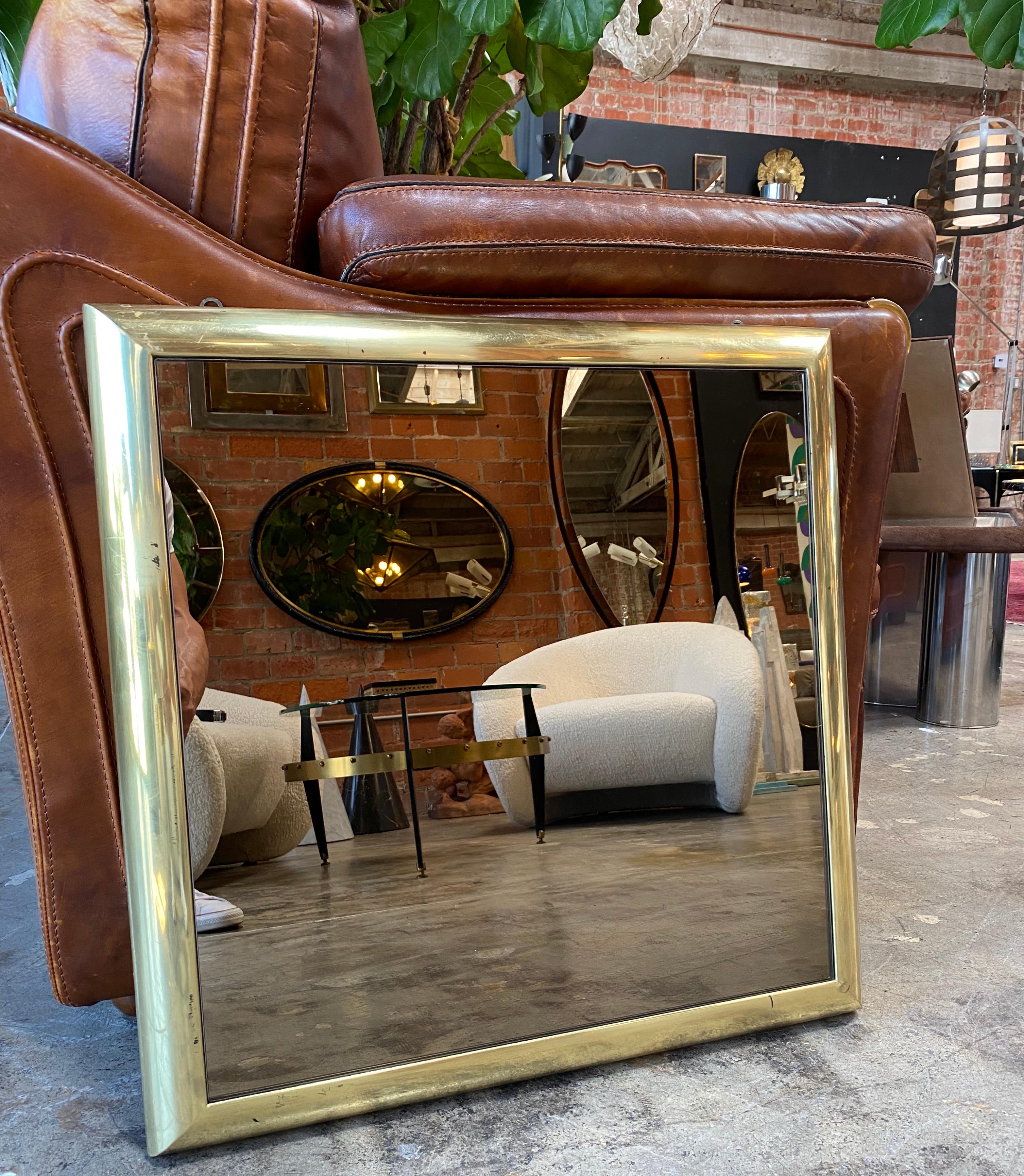 Italian Vintage Square Wall Mirror in Brass, 1960s In Good Condition For Sale In Los Angeles, CA