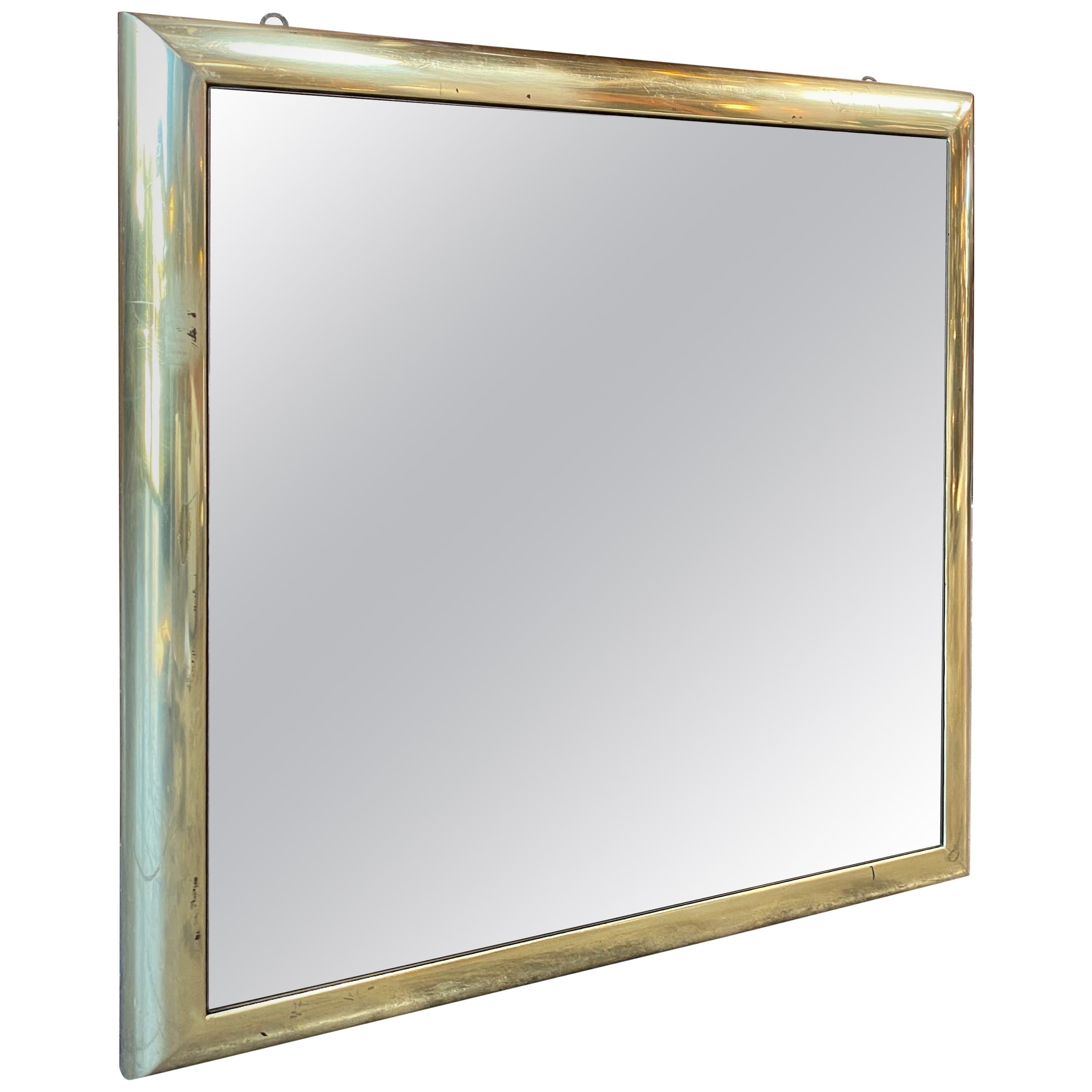 Italian Vintage Square Wall Mirror in Brass, 1960s