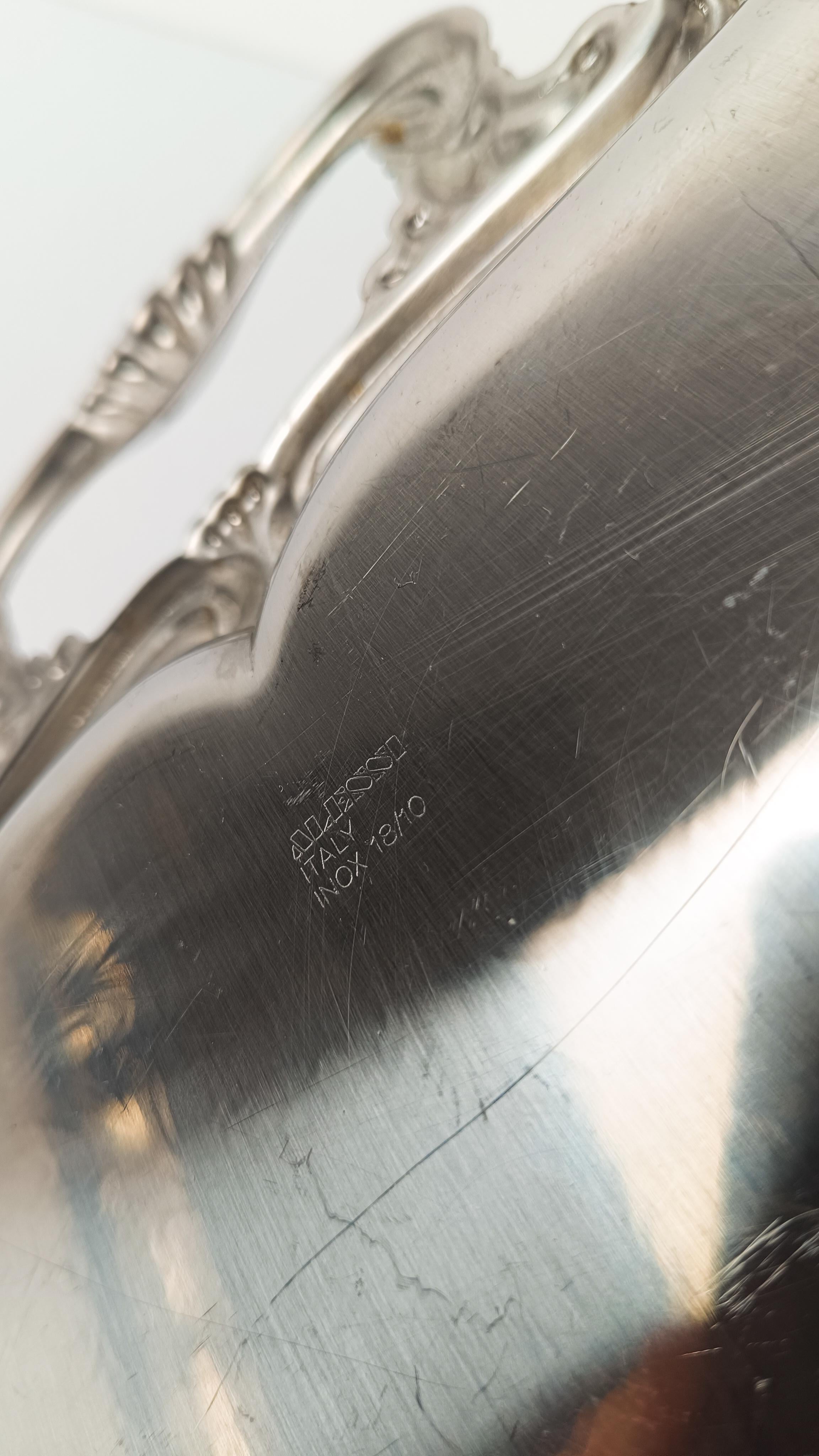 Bandeja Vintage Italiana de Acero Inoxidable en Estilo Barroco By Alessi 60s Mediana en venta 11