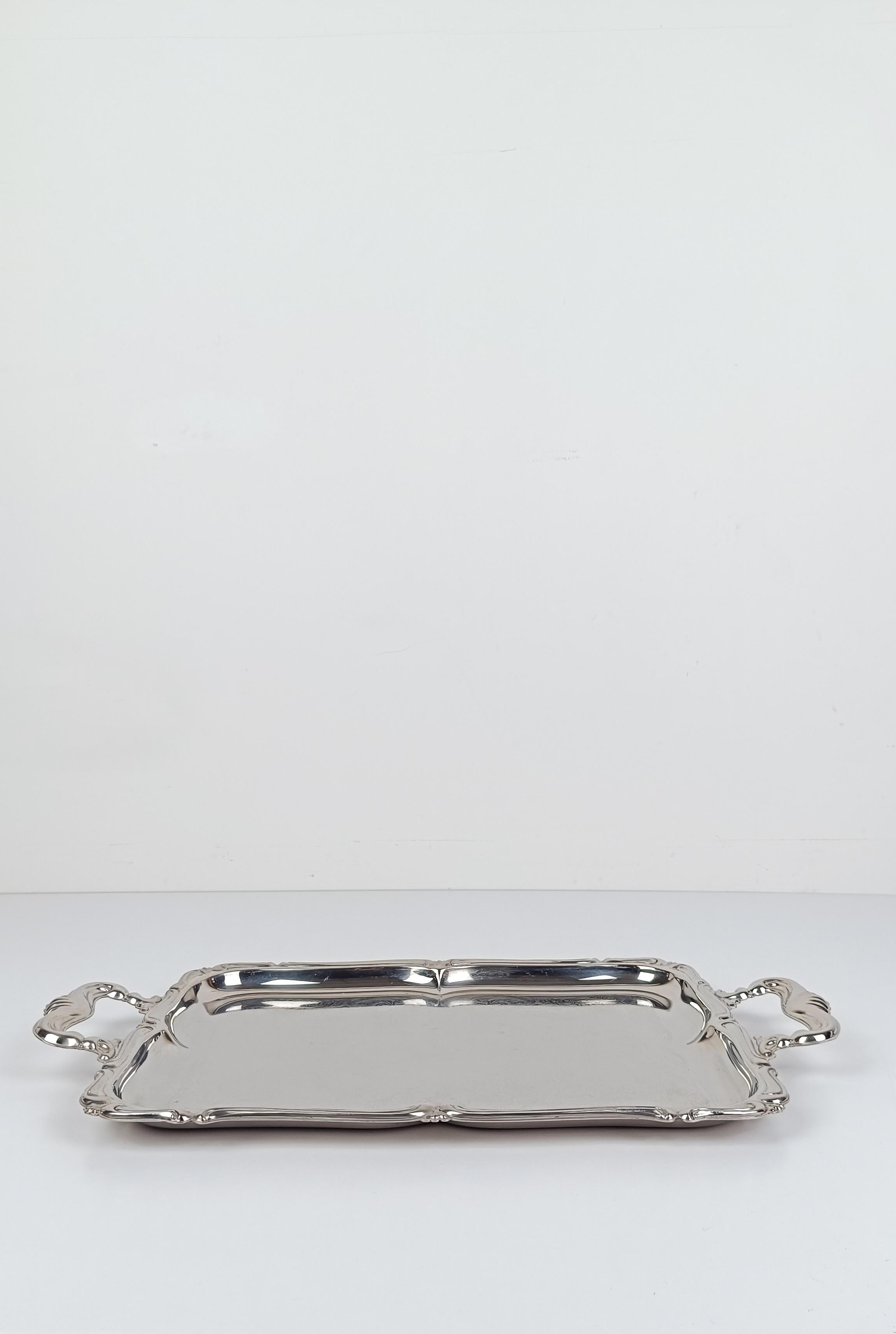 Bandeja Vintage Italiana de Acero Inoxidable en Estilo Barroco By Alessi 60s Mediana en venta 1