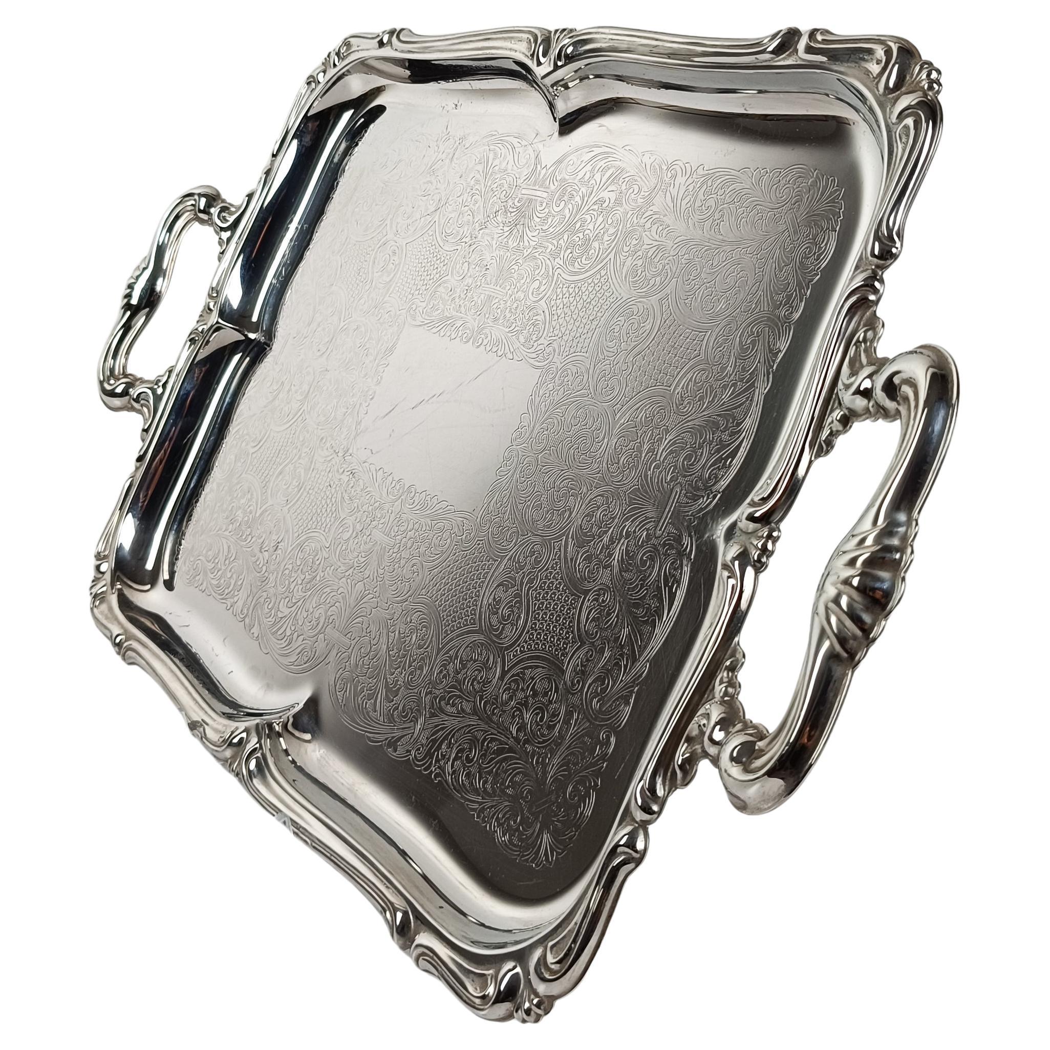 Italian Vintage Stainless Steel Tray in Baroque Style By Alessi 60s Medium size