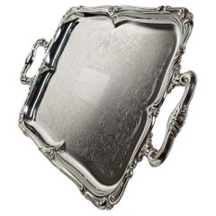 Italian Vintage Stainless Steel Tray in Baroque Style By Alessi 60s Medium size