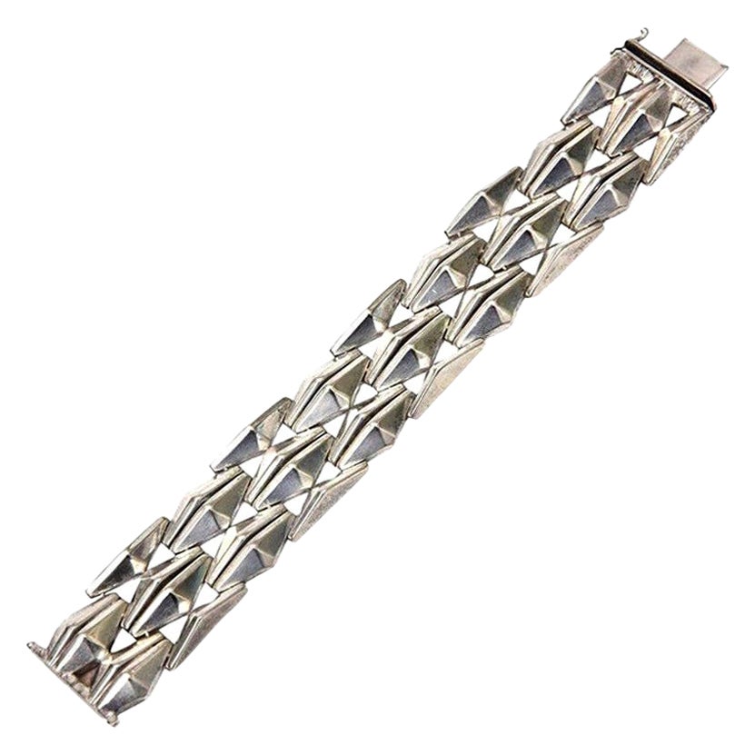 Bracciale geometrico a file d'argento vintage italiano A. Silver