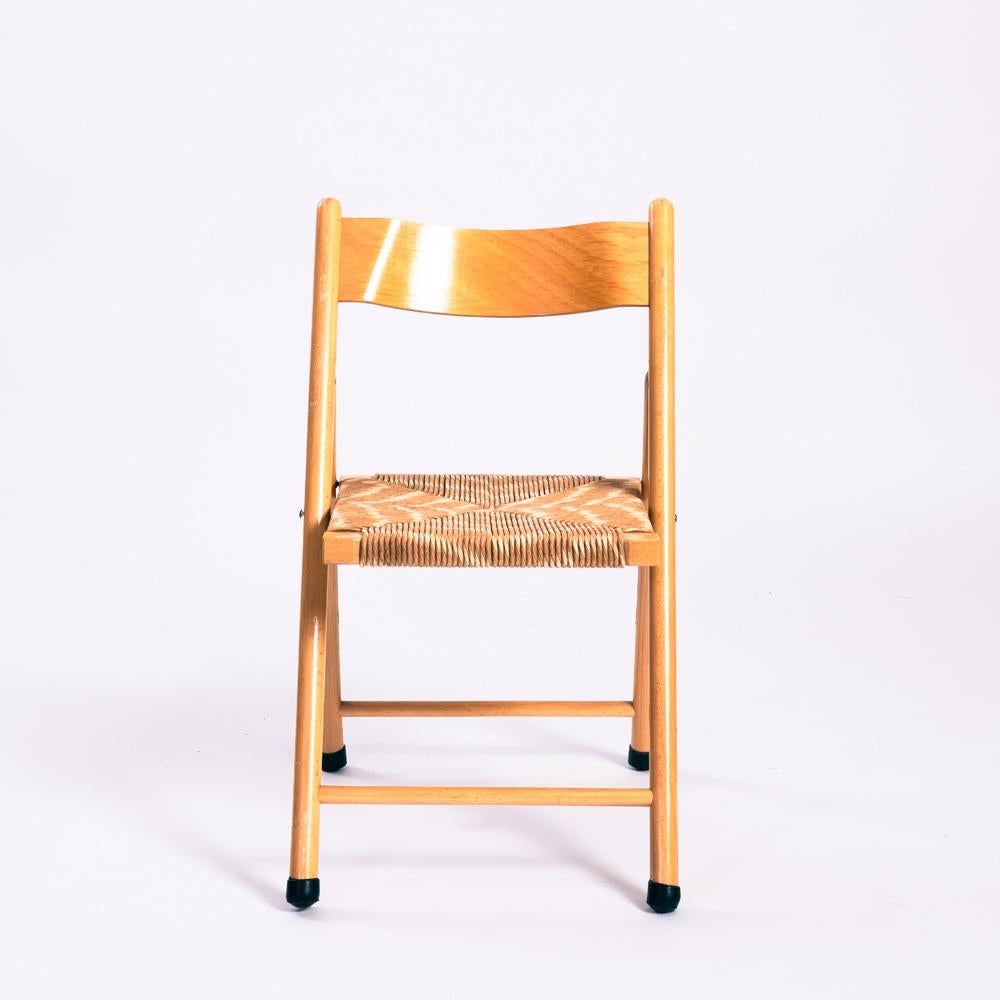 Mid-Century Modern Italian vintage straw beech folding chairs, set of 3 For Sale