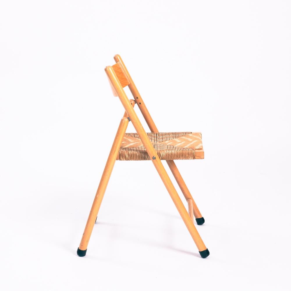 Italian vintage straw beech folding chairs, set of 3 In Good Condition For Sale In Zevenaar, NL