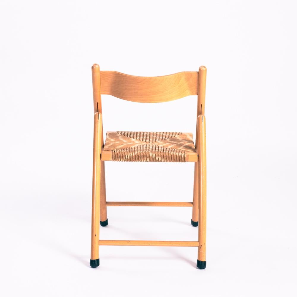 Straw Italian vintage straw beech folding chairs, set of 3 For Sale