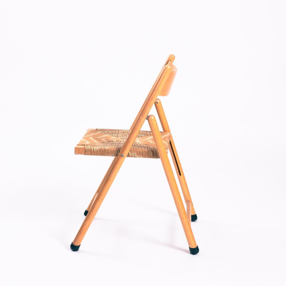 Italian vintage straw beech folding chairs, set of 3 For Sale 1