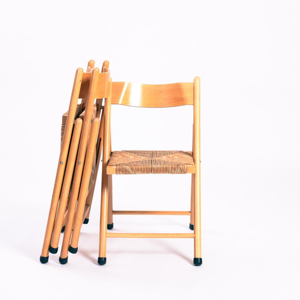 Italian vintage straw beech folding chairs, set of 3 For Sale 2