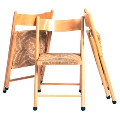 Italian vintage straw beech folding chairs, set of 3