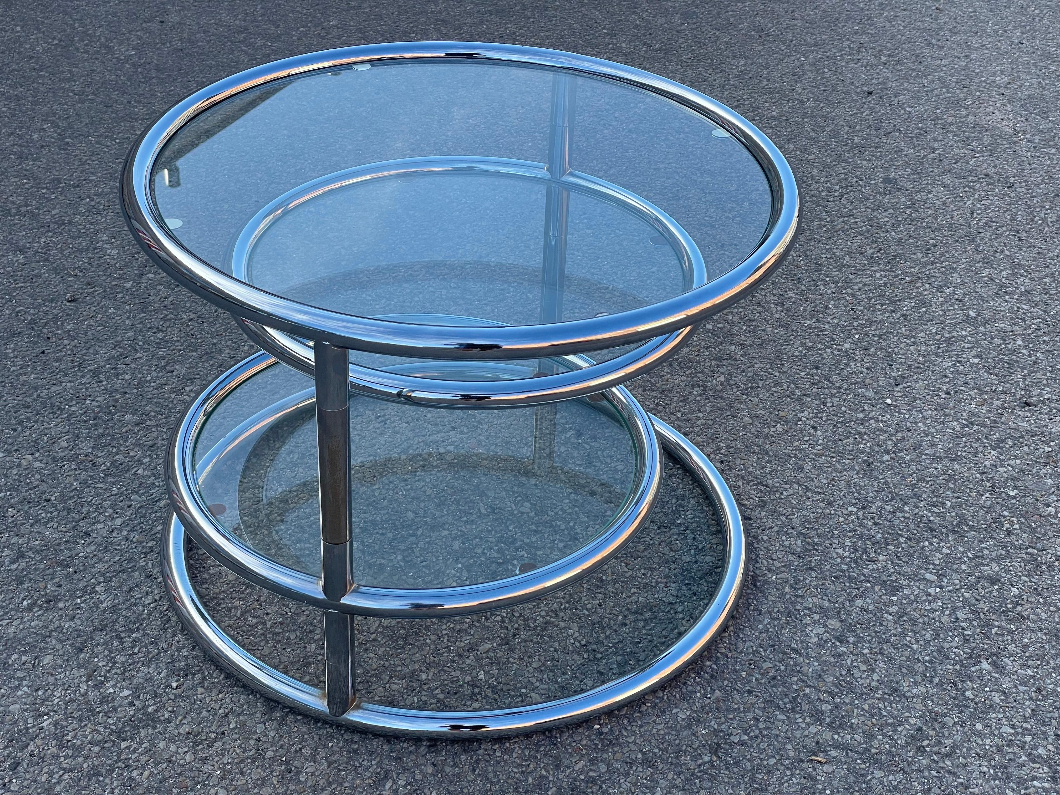 Late 20th Century Italian Vintage Swivel Chrome and Glass sofatable from 1970s For Sale