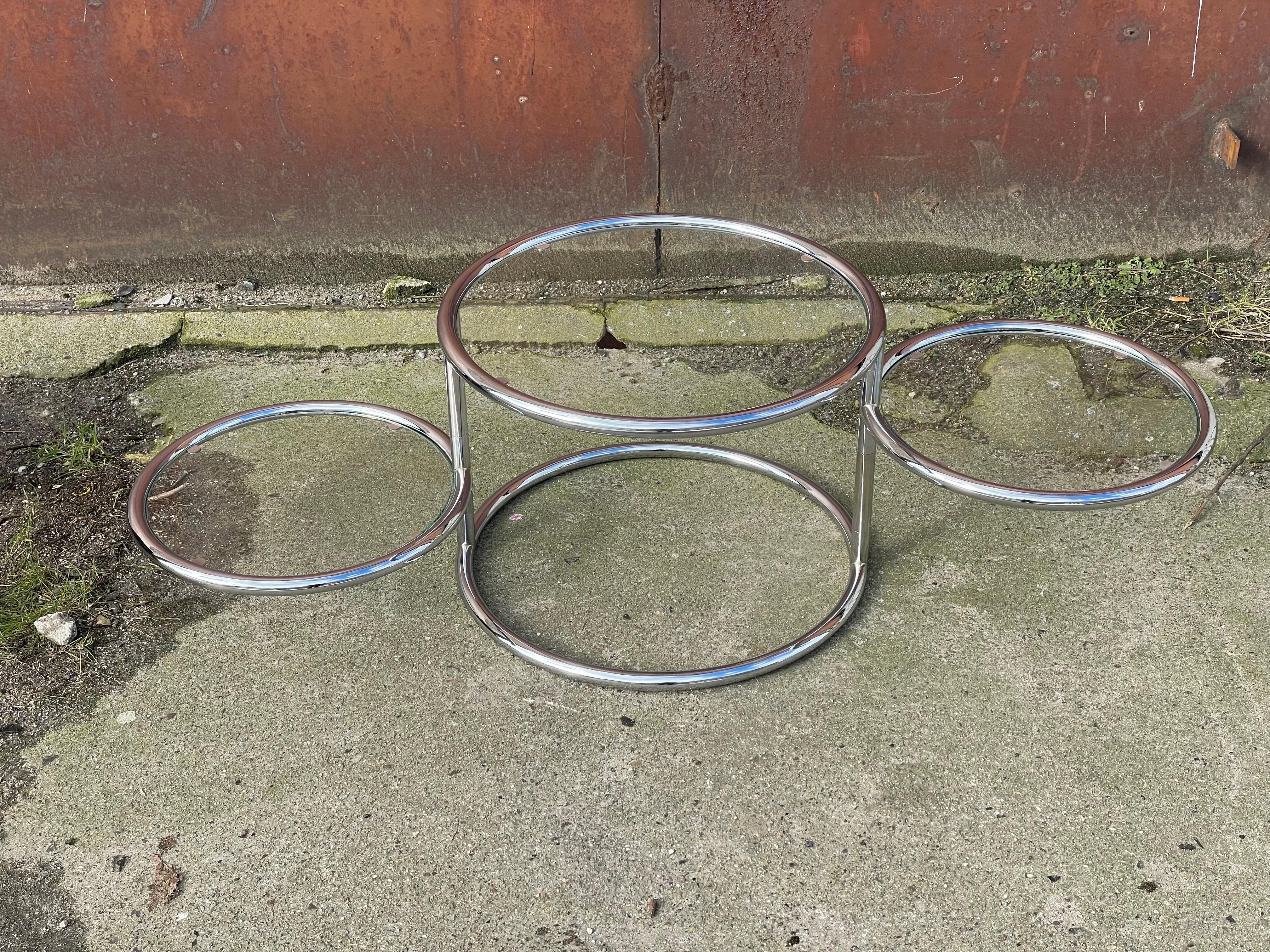 Italian Vintage Swivel Chrome and Glass Table from 1970s In Good Condition In Copenhagen, DK