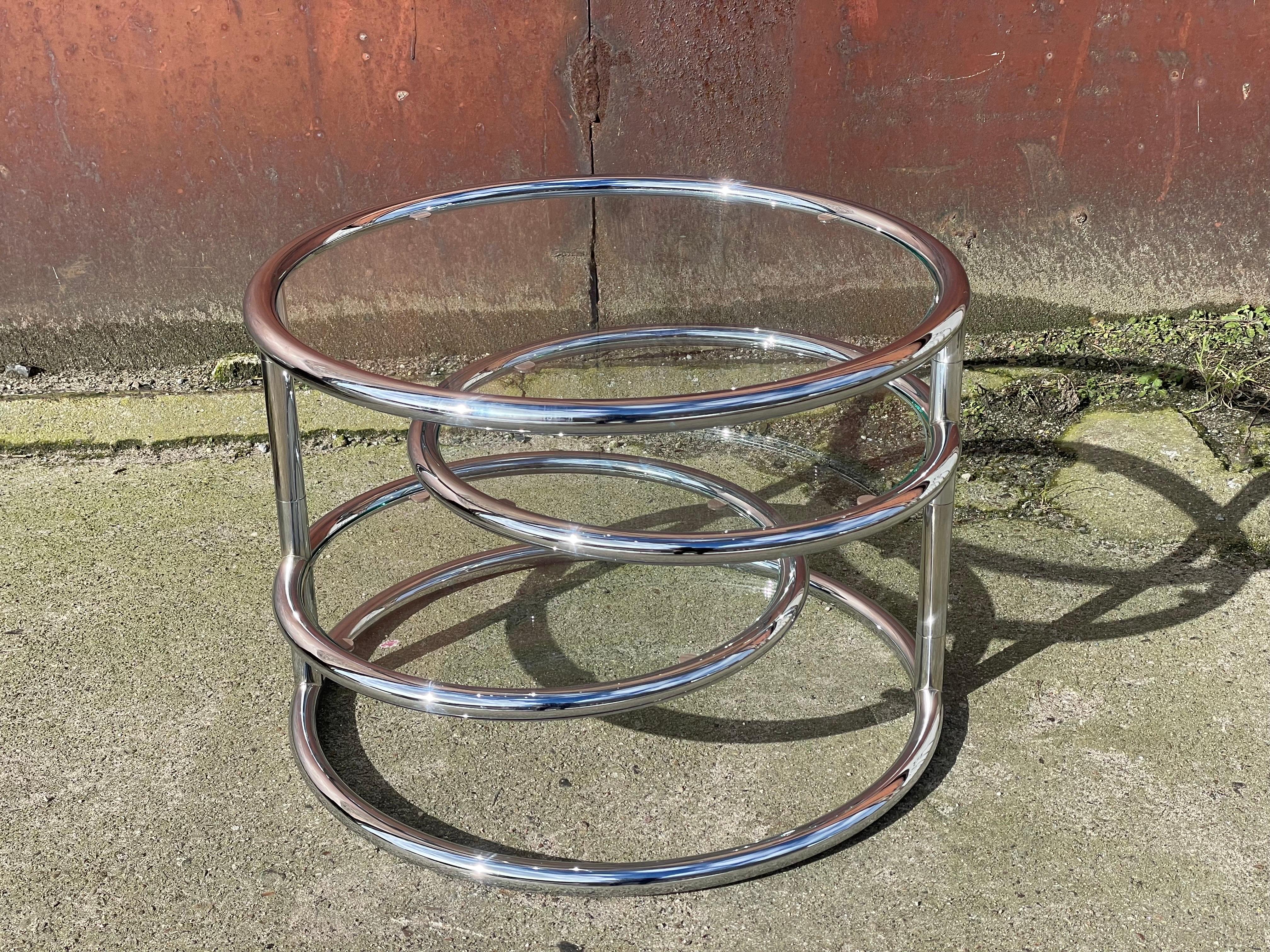 Italian Vintage Swivel Chrome and Glass Table from 1970s 2