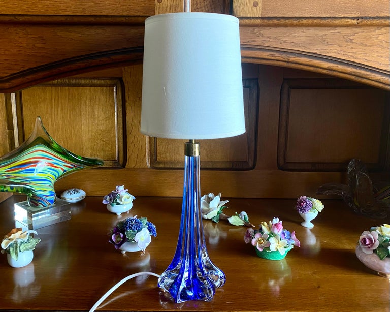 Italian Vintage Table Lamp in Blue Crystal, Italy, 1970 For Sale at 1stDibs