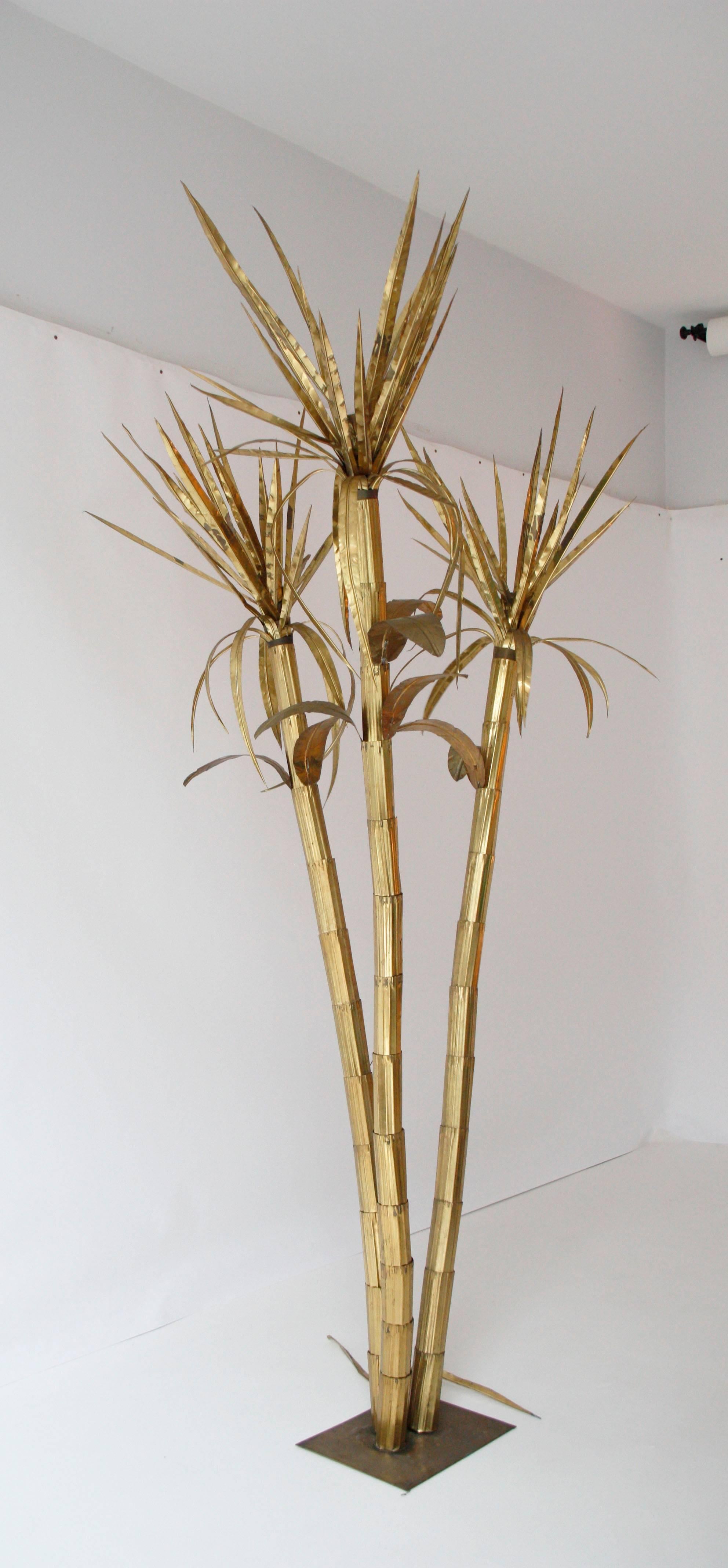 Mid-Century Modern Italian Vintage Tall Brass Palm Attributed to Tommaso Barbi, circa 1970 For Sale
