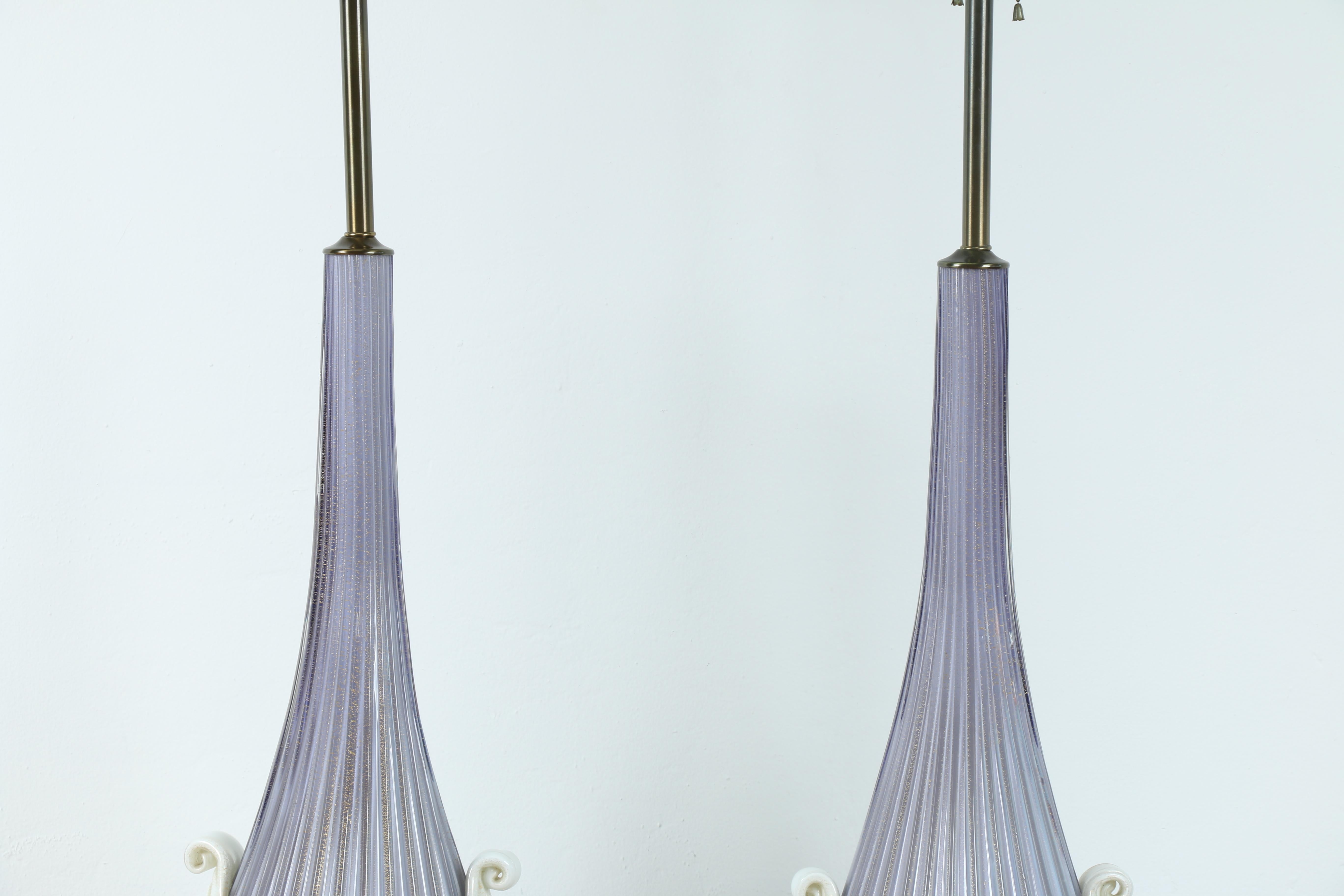 Hollywood Regency Italian Vintage Tall Murano Pair of Table Lamps For Sale
