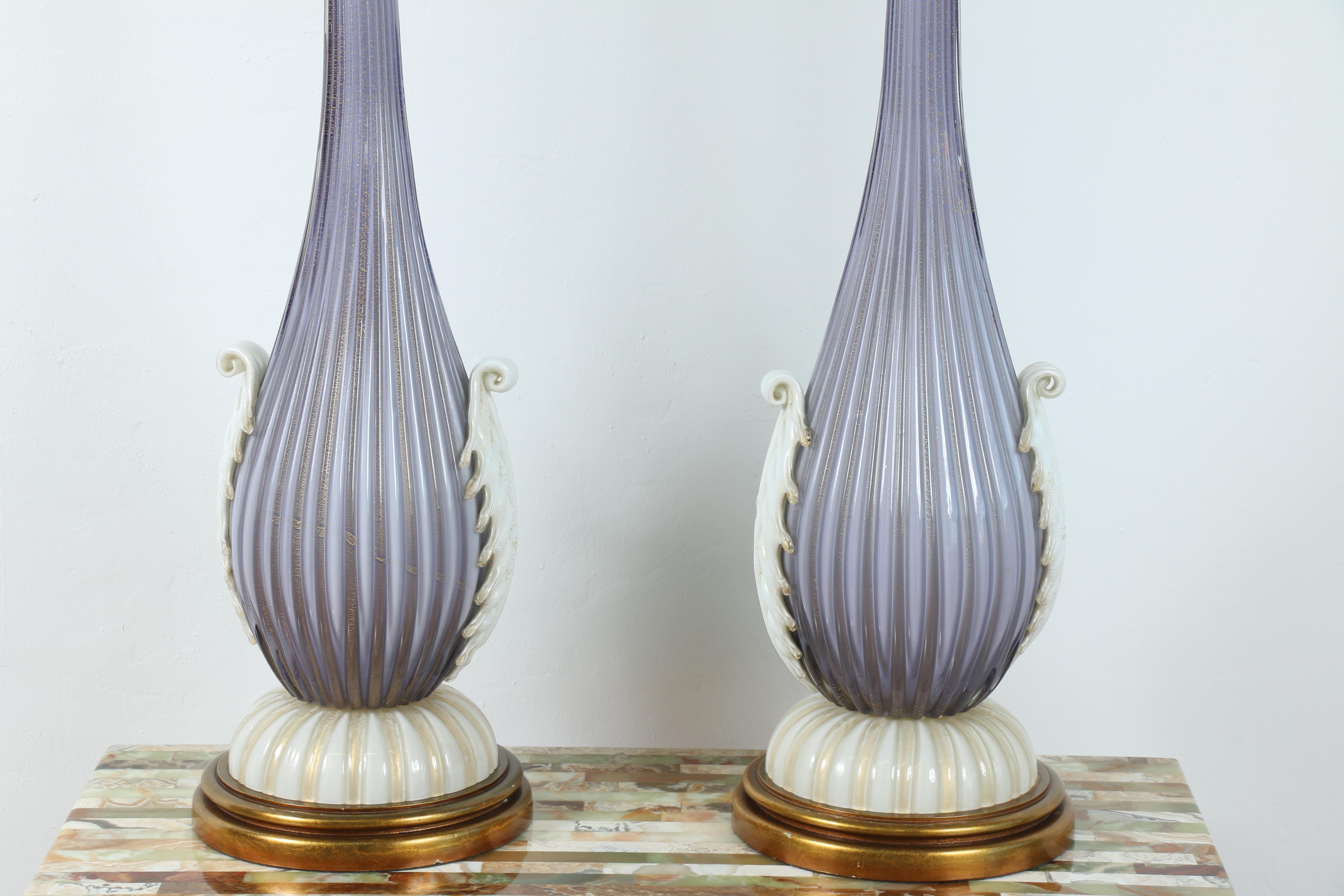 Italian Vintage Tall Murano Pair of Table Lamps In Good Condition For Sale In North Hollywood, CA