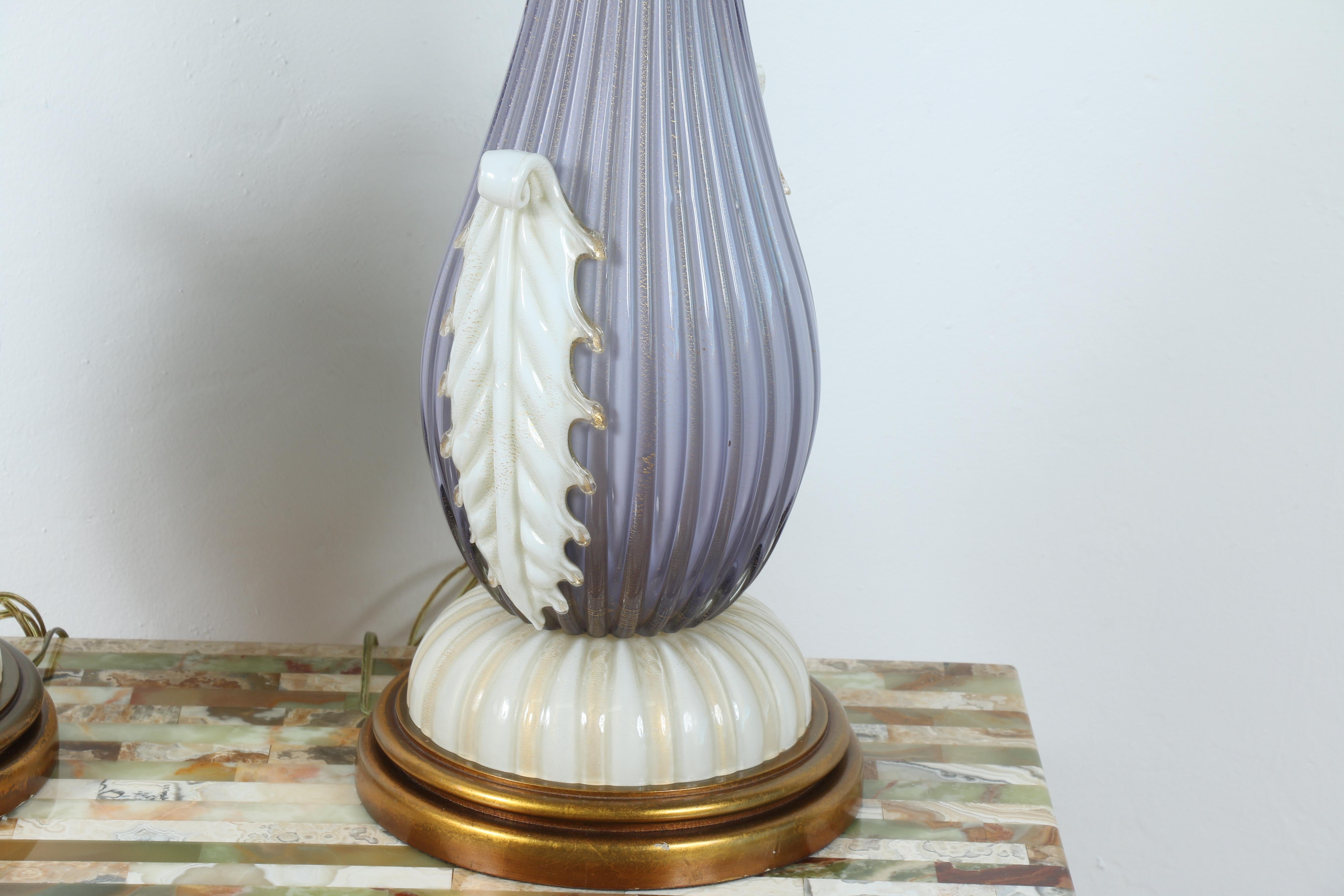 Murano Glass Italian Vintage Tall Murano Pair of Table Lamps For Sale