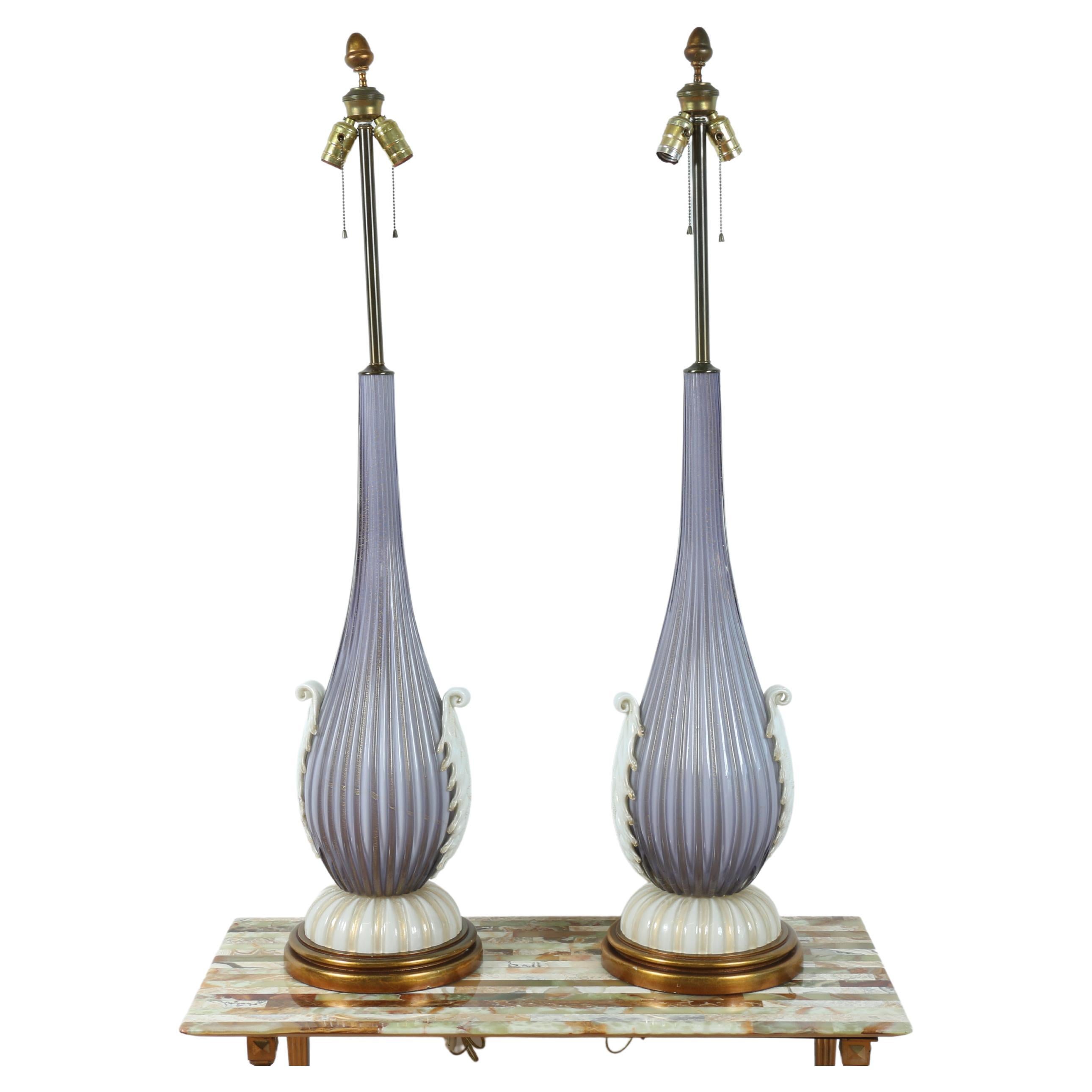 Italienisch Vintage Tall Murano Paar Tischlampen im Angebot