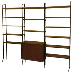 Italian Vintage Teak and Black Steel Bookcase, 1960s