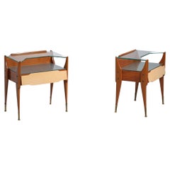 Italian Vintage Teak Wood Bedside Tables , 1950s