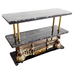Italian Vintage Three Tier Console Table - Black Marble and Gilt Wood
