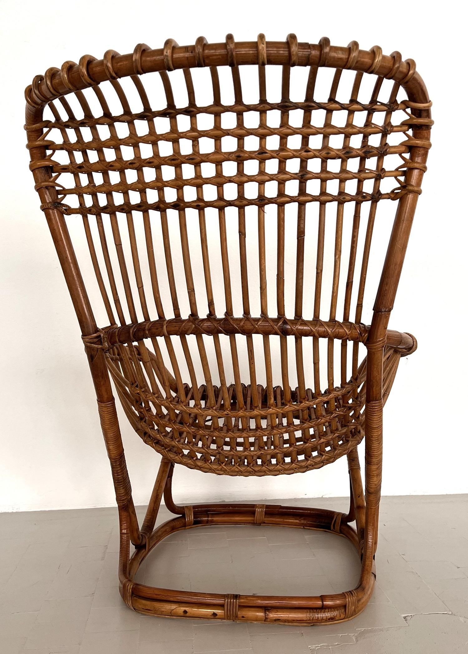 Italian Vintage Tito Agnoli B4 Rattan Bamboo Armchair or Lounge Chair, 1970s For Sale 6
