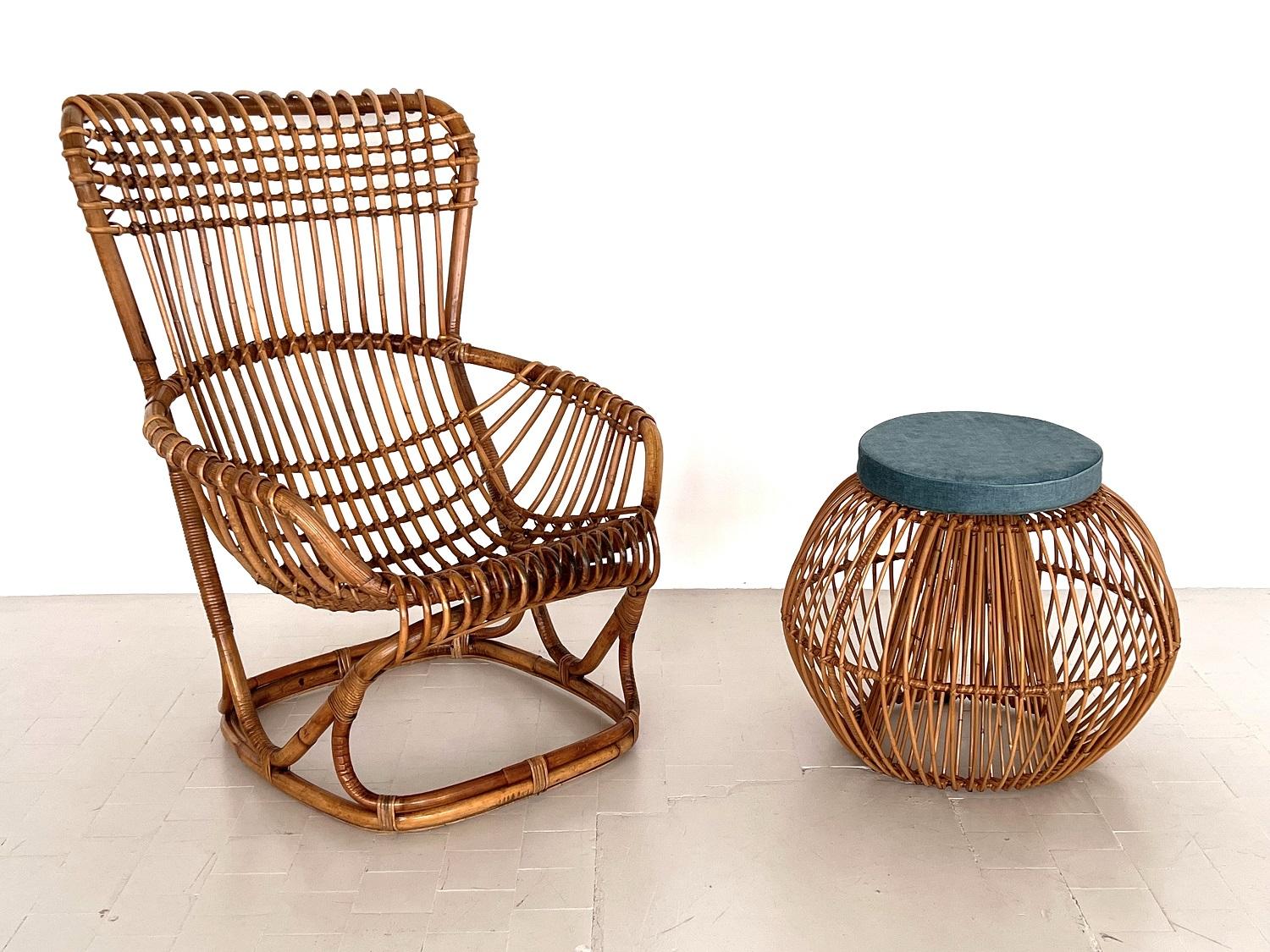 Magnifique fauteuil ou chaise longue, Mod. B3, conçu par Tito Agnoli et fabriqué par Pierantonio Bonacina dans les années 1970, Italie.
Le fauteuil en rotin - bambou a été entièrement restauré et se trouve aujourd'hui dans un excellent état