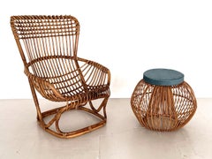 Italian Vintage Tito Agnoli B4 Rattan Bamboo Armchair or Lounge Chair, 1970s