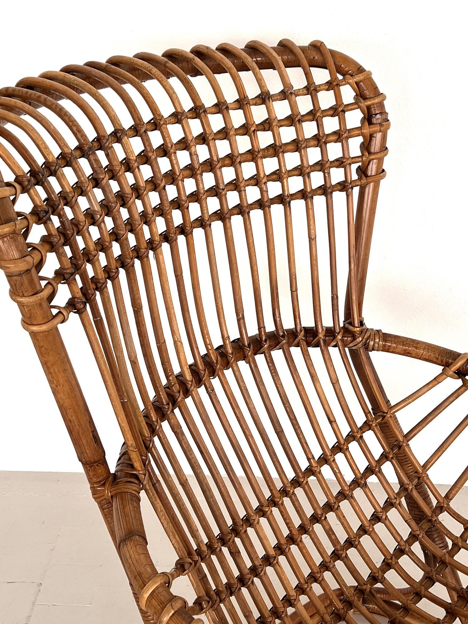Italian Vintage Tito Agnoli B4 Rattan Bamboo Armchair or Lounge Chair, 1970s For Sale 2