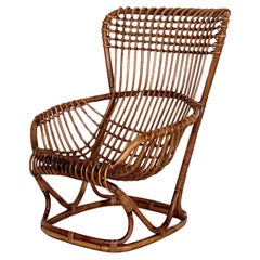 Italian Retro Tito Agnoli B4 Rattan Bamboo Armchair or Lounge Chair, 1970s