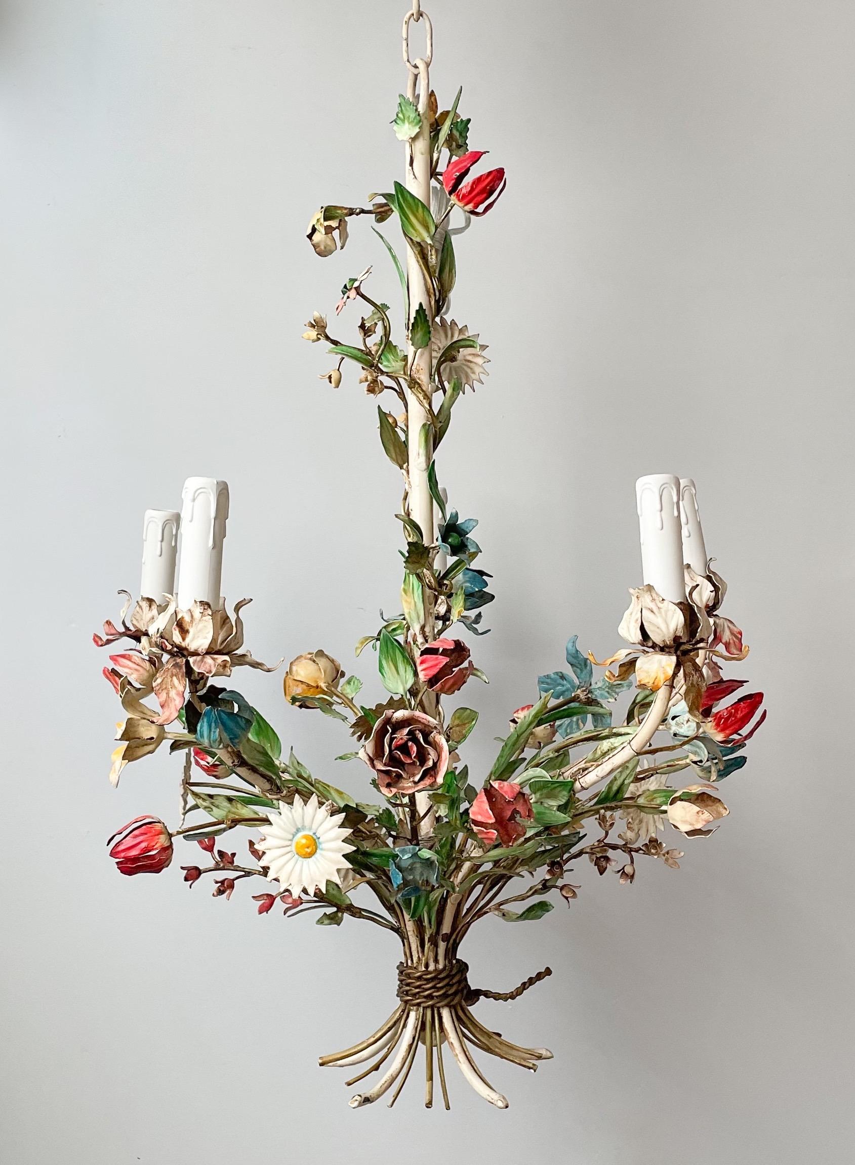 Bohemian Italian Vintage Tole-Painted Chandelier