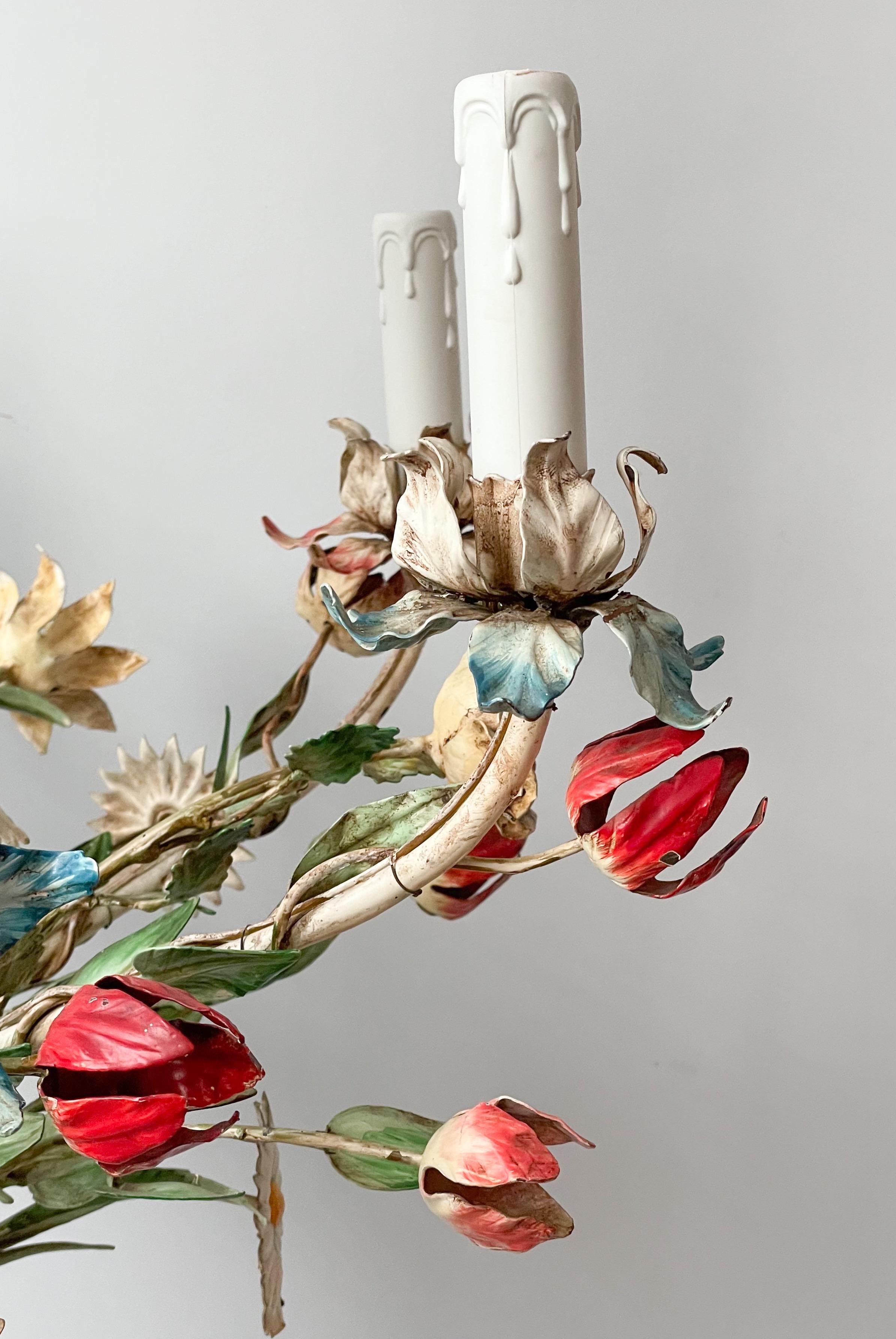 Iron Italian Vintage Tole-Painted Chandelier