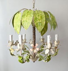Italian Vintage Tole-Painted Palm Tree Chandelier