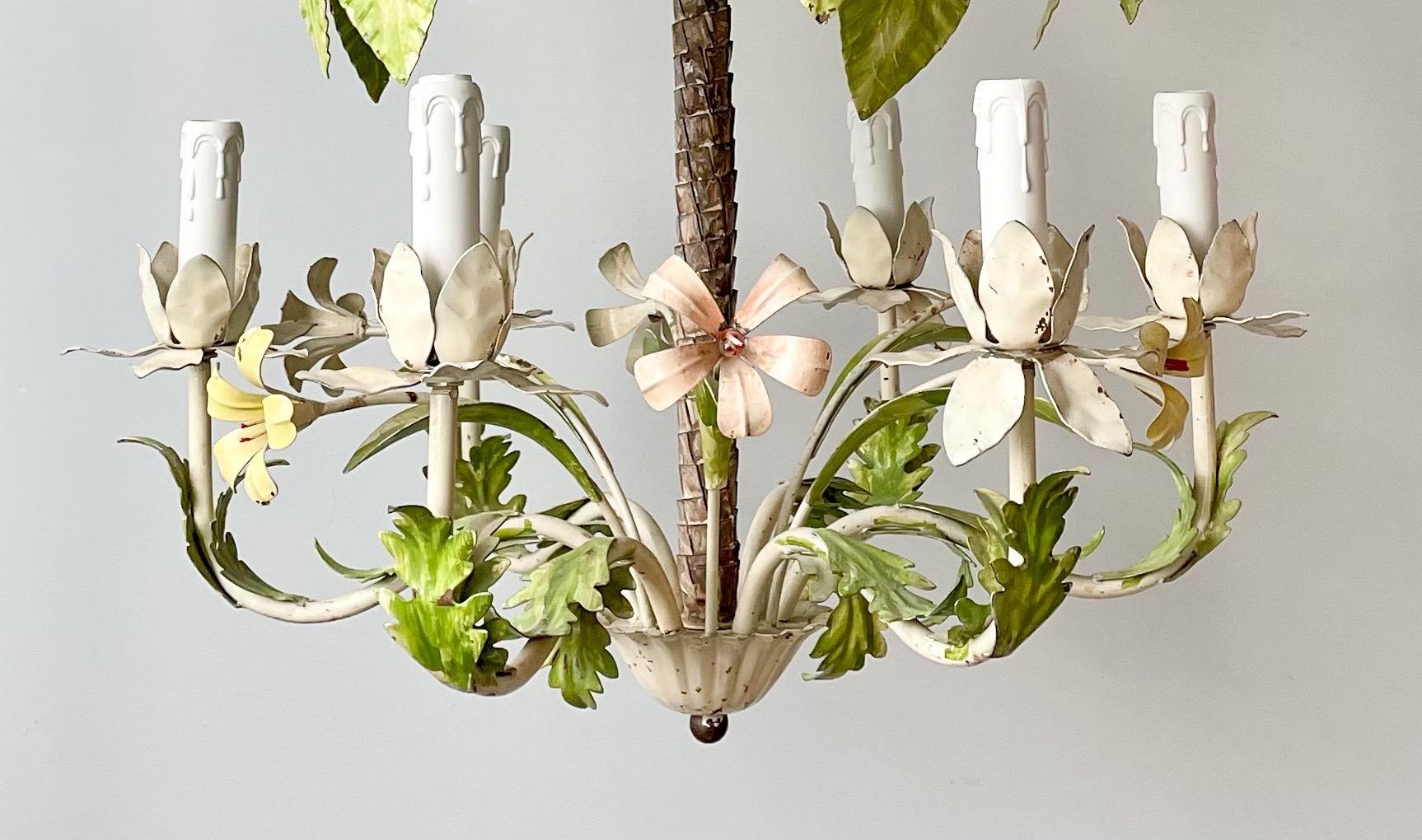 Italian Vintage Tole-Painted Palm Tree Chandelier  In Good Condition In Los Angeles, CA