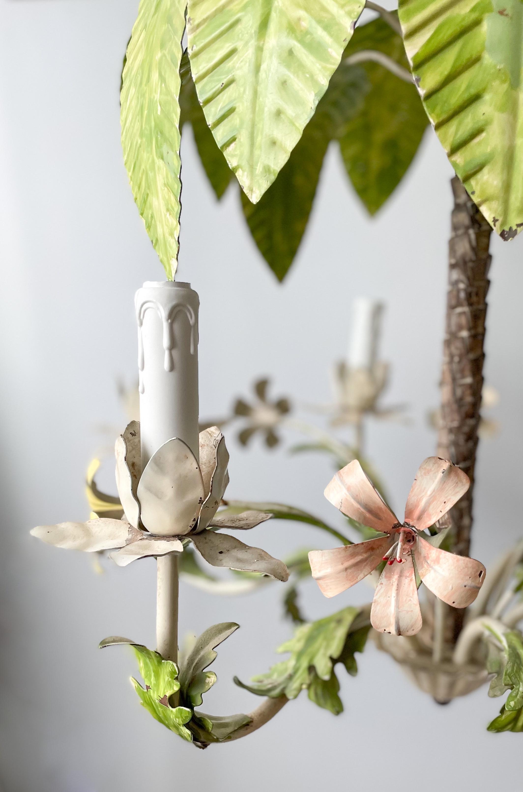 Mid-20th Century Italian Vintage Tole-Painted Palm Tree Chandelier