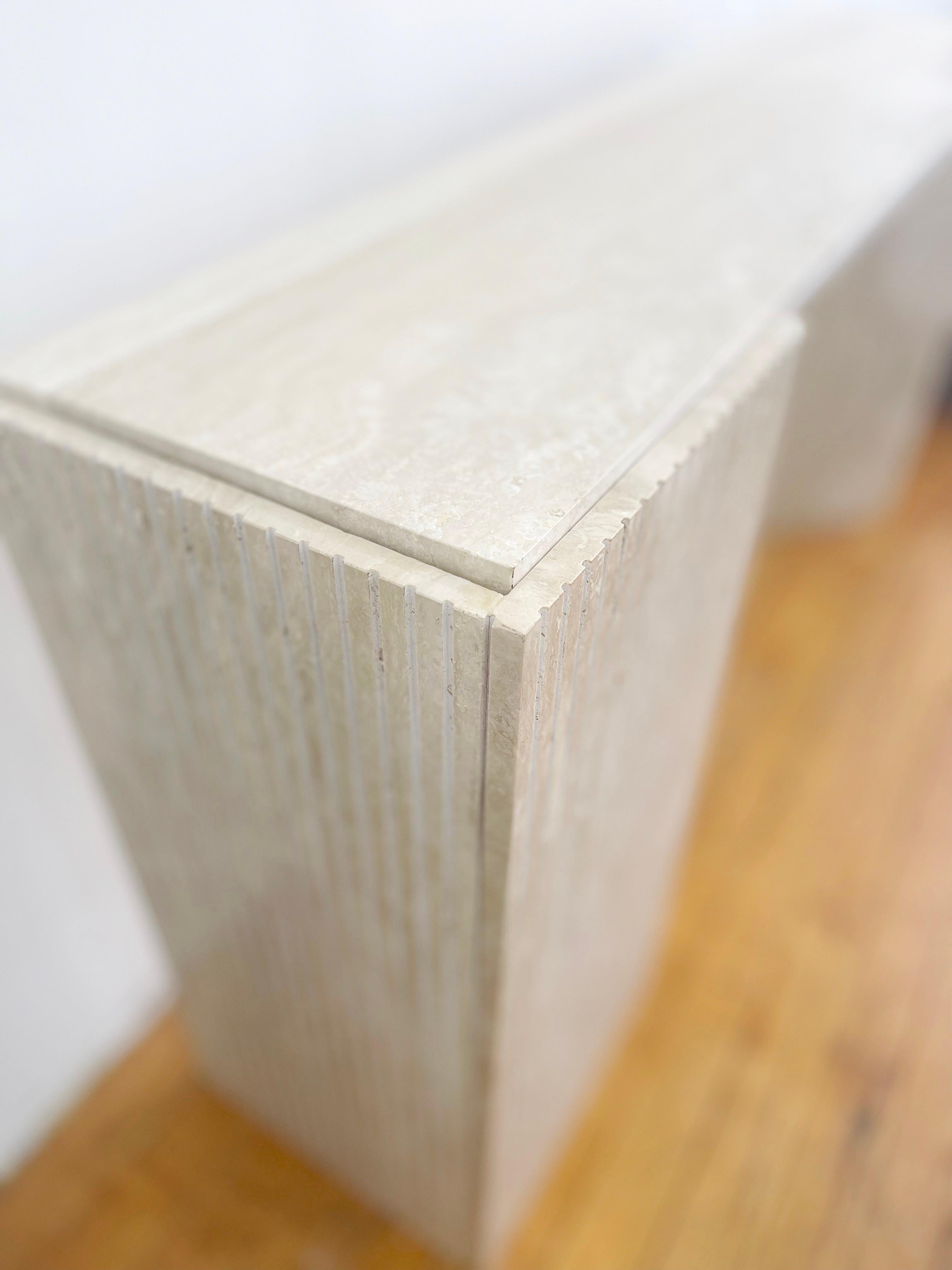 Vintage Italian Travertine Console Table with triangle shaped legs ...