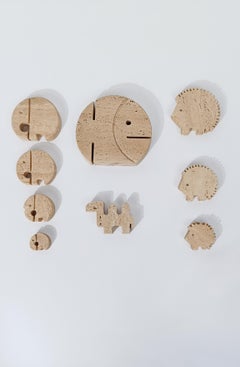 Italian Vintage Travertine Elephant Family Miniatures in the style of Enzo Mari