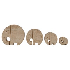 Italian Vintage Travertine Elephant Family Miniatures in the style of Enzo Mari