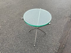 Italian Vintage Tripod Folding Silver Plate and Glass Side Table from the 1970s