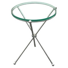 Italian Vintage Tripod Folding Silver Plate and Glass Side Table from the 1970s