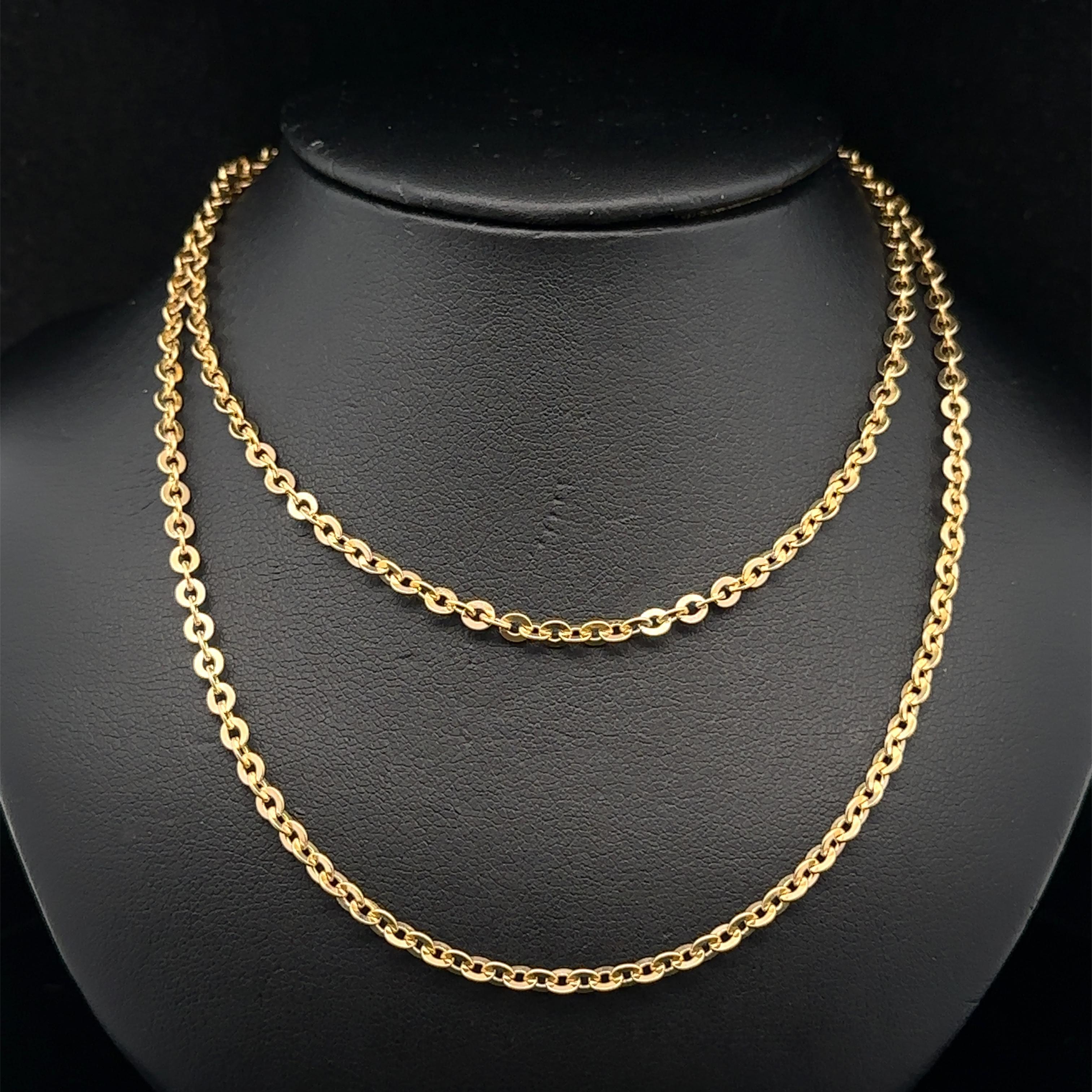 MATERIAL : Or jaune 18k massif
Poids : 12.2 grammes
Type de chaîne : Maillon de câble plat fantaisie
Longueur de la chaîne : 24 pouces
Largeur de la chaîne :	3mm (0.11