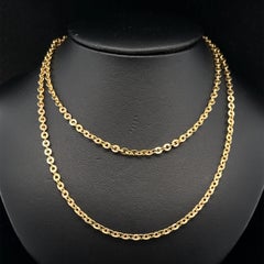 Italian Vintage Unisex 18k Yellow Gold 24" Long Flat Cable Link Chain Necklace