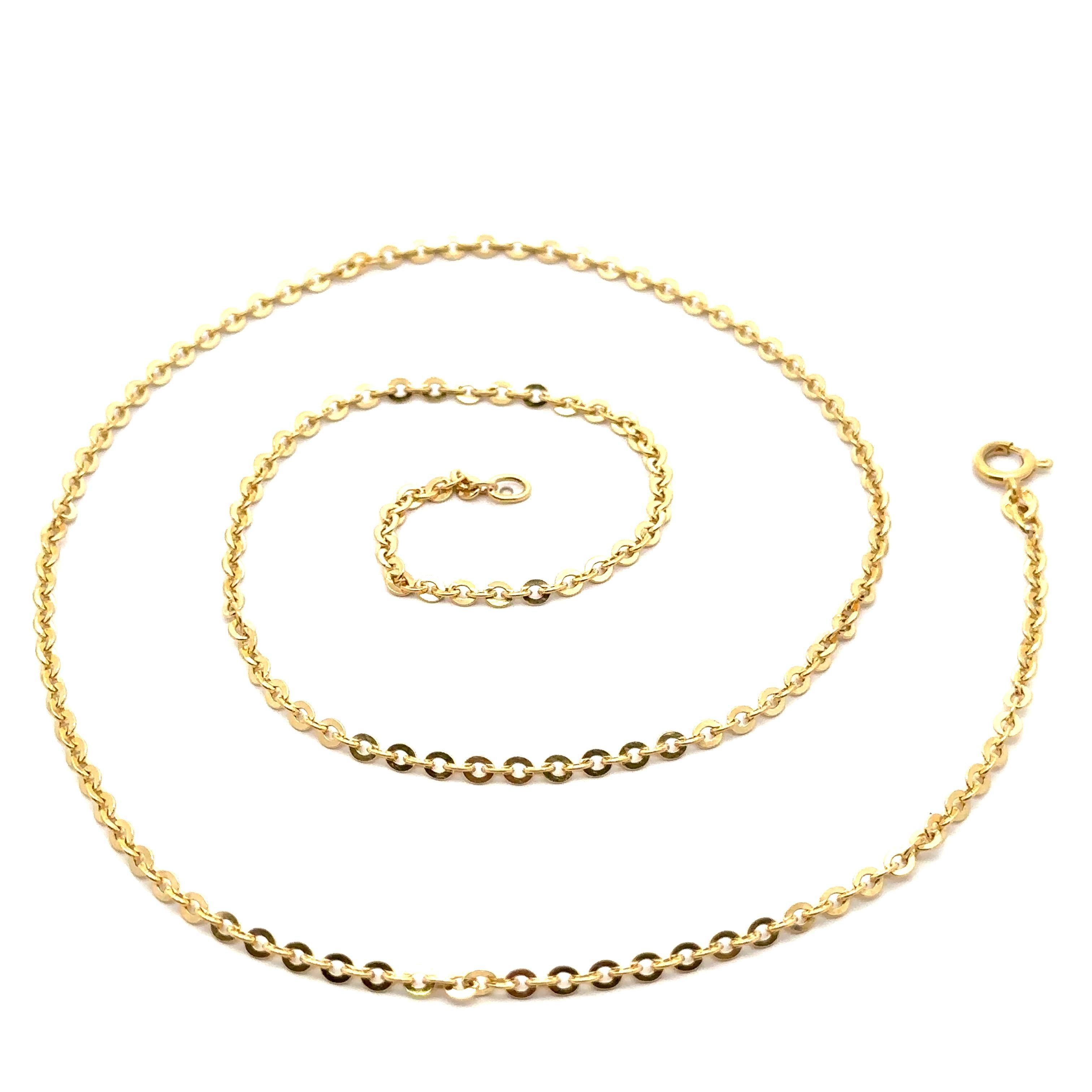 Collier unisexe vintage en or jaune 18k avec chaîne à maillons plats de 24
