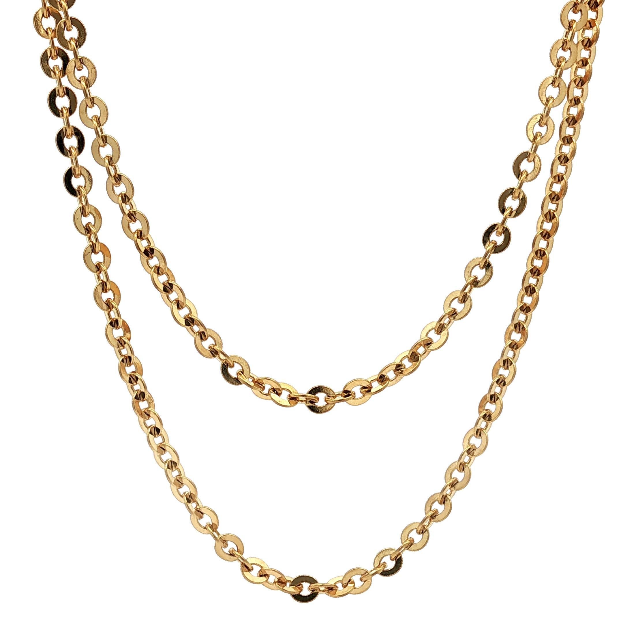 Collier unisexe vintage en or jaune 18k avec chaîne à maillons plats de 24
