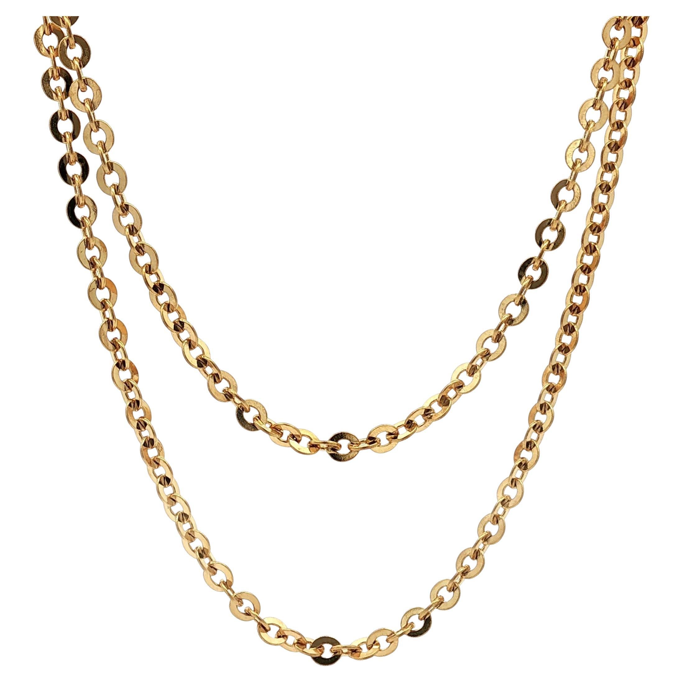Collier unisexe vintage en or jaune 18k avec chaîne à maillons plats de 24".