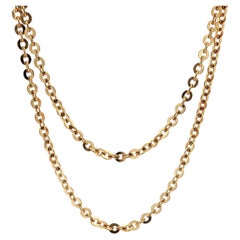 Italian Vintage Unisex 18k Yellow Gold 24" Long Flat Cable Link Chain Necklace