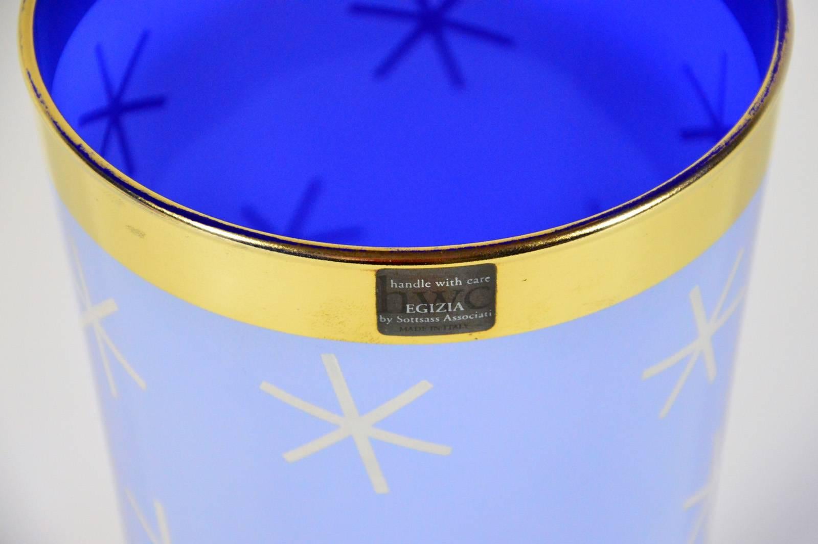 Modern Italian Vintage Blue and Gold Vase by Sottsass Associati for Egizia HWC For Sale