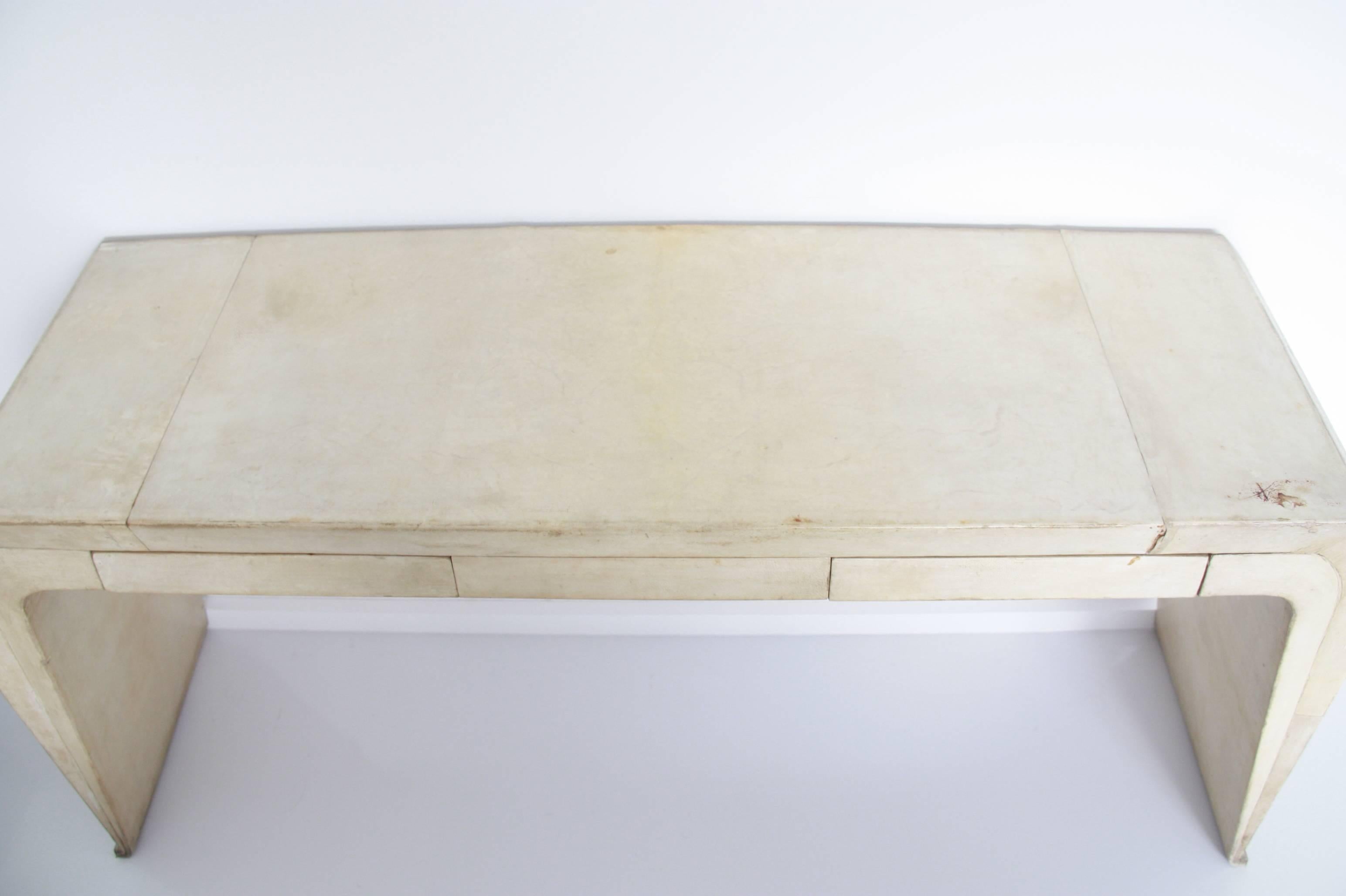 Parchment Paper Italian Vintage Vellum Console with Drawers by Valzania, circa 1940 For Sale