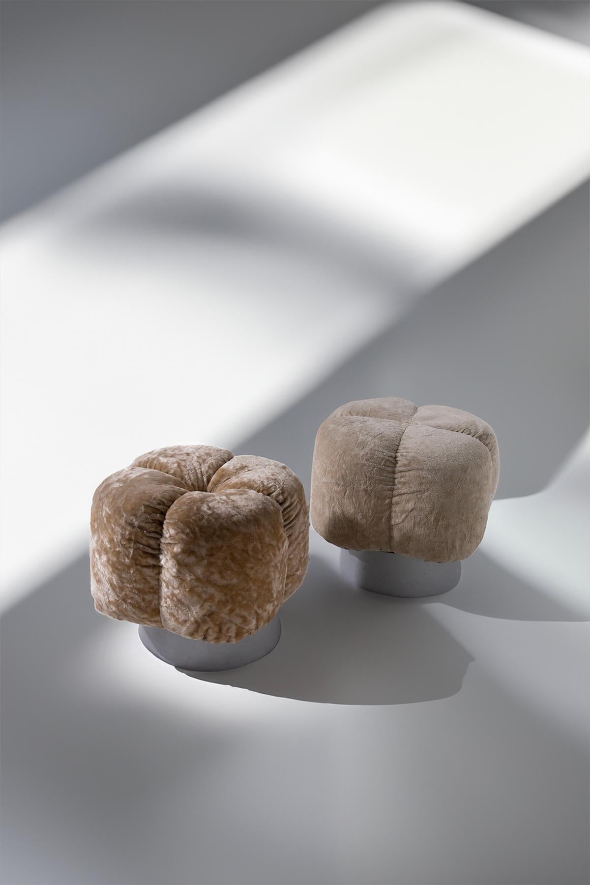 Mid-Century Modern Italian vintage velvet poufs in flower shapes For Sale