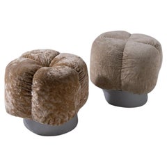 Pouf en velours italien vintage en forme de fleur